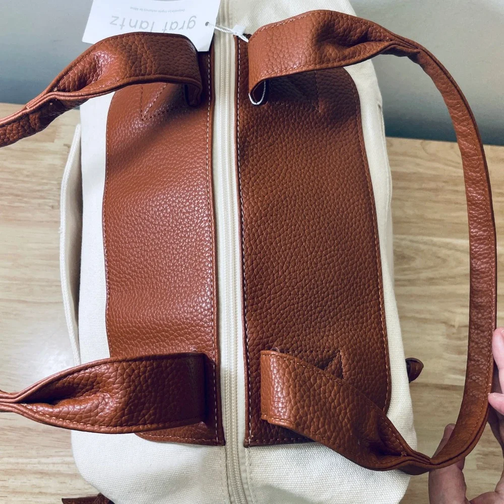 Graf‎ Lantz Canvas Leather Tote Bag Brown White Convertible Shoulder Bag NWT